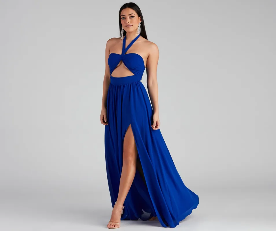 Sonia Formal Halter Cutout Chiffon Long Dress sold by Windsor