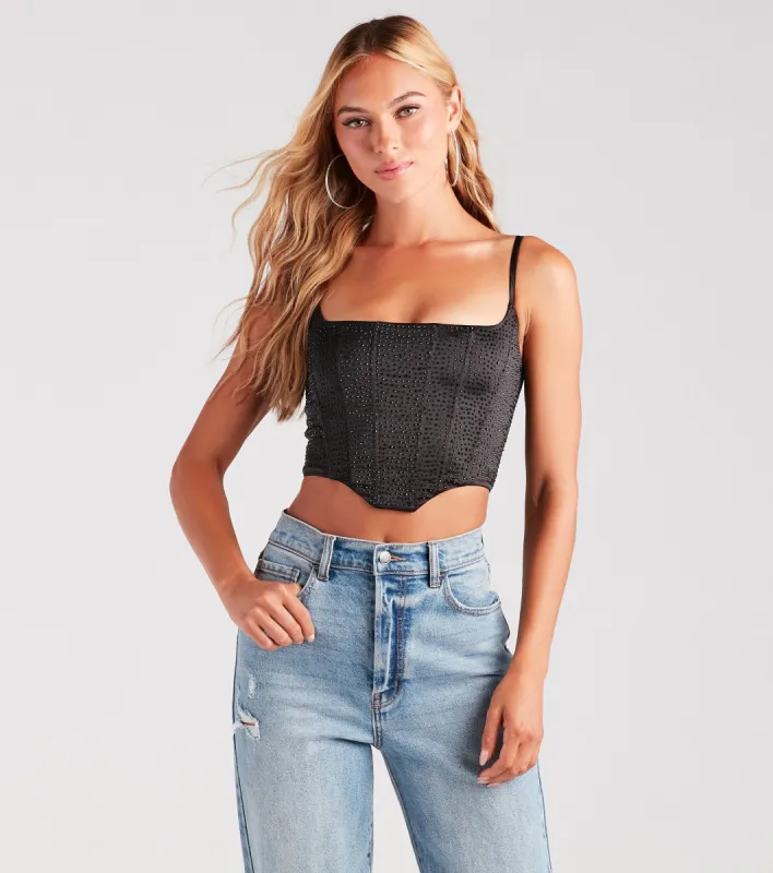 PLACEHOLDER - Heat Of The Moment Rhinestone Satin Corset Top sold by Windsor