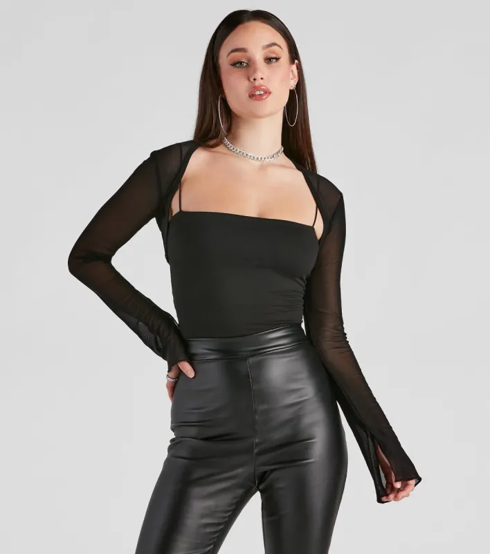 PLACEHOLDER - Sheer Mesh Flared Sleeve Bolero sold by Windsor