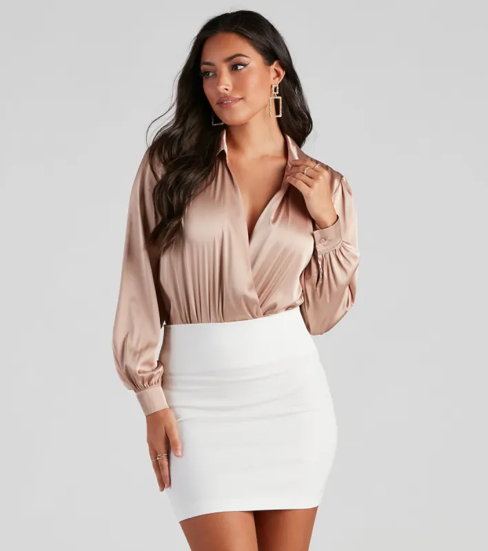 Sleek Satin Collared Bodysuit sold by Windsor