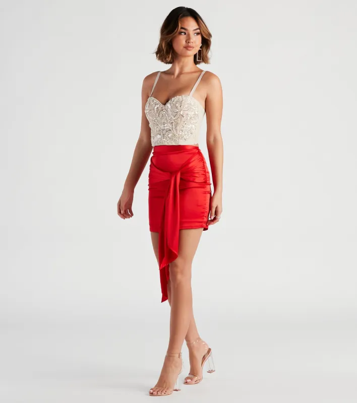 Sleek 'Fit Wrap-Front Satin Mini Skirt sold by Windsor