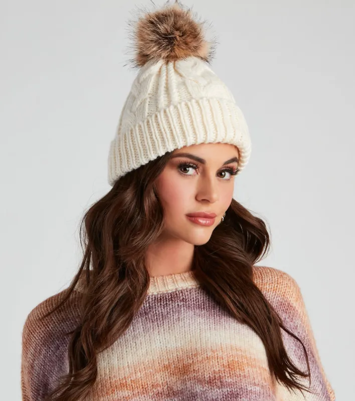 All The Cozy Feels Faux Fur Knit Beanie sold by Windsor