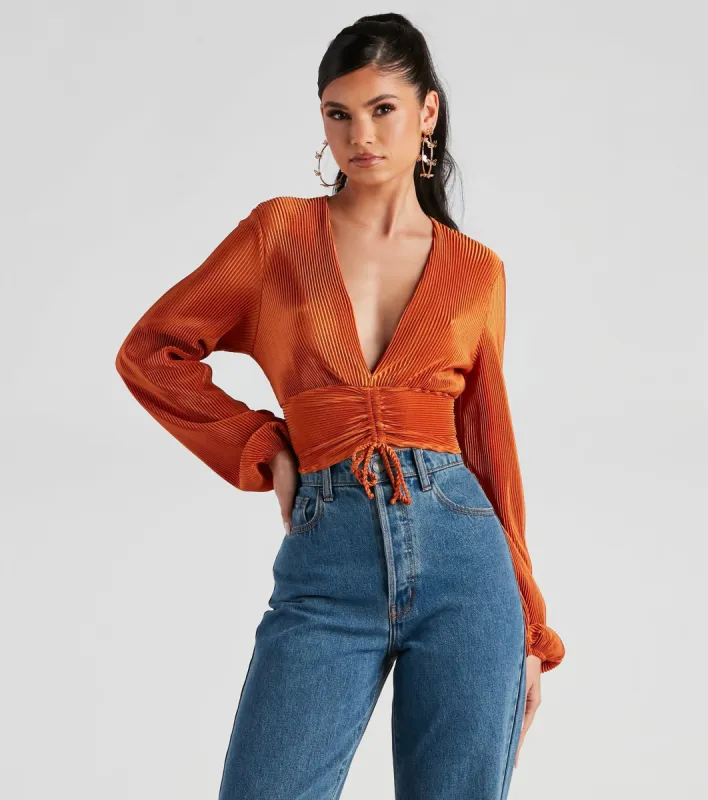 Posh And Pleated Long Sleeve Crop Top sold by Windsor
