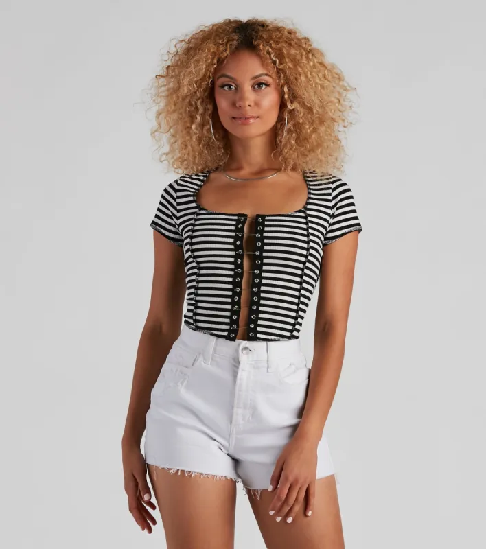 Striped Slay Rib Knit Crop Top sold by Windsor
