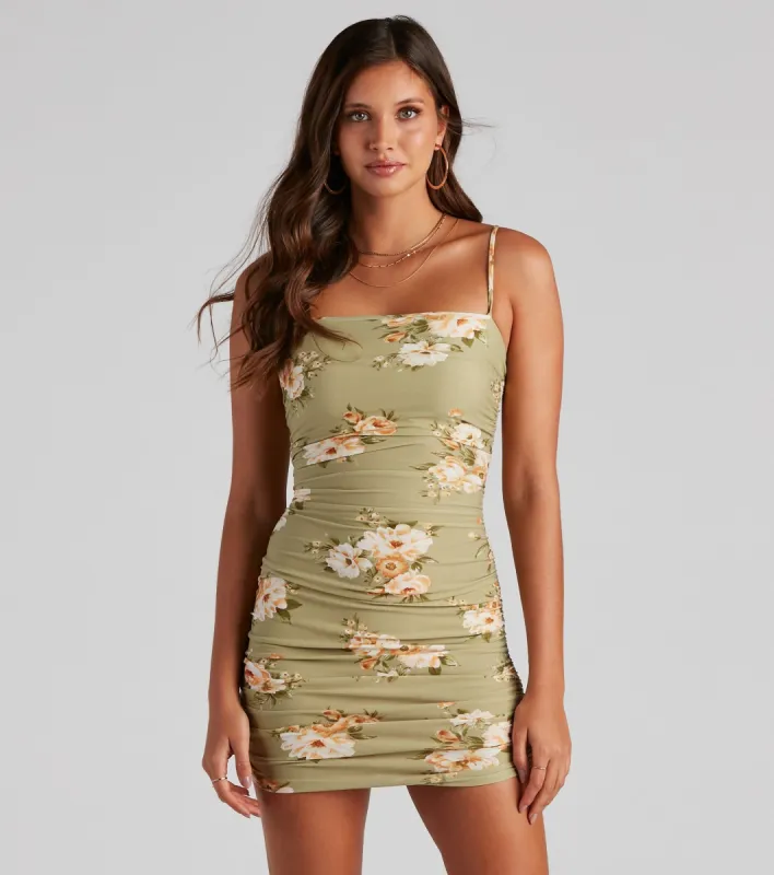 Floral Occasion Ruched Side Mini Dress sold by Windsor