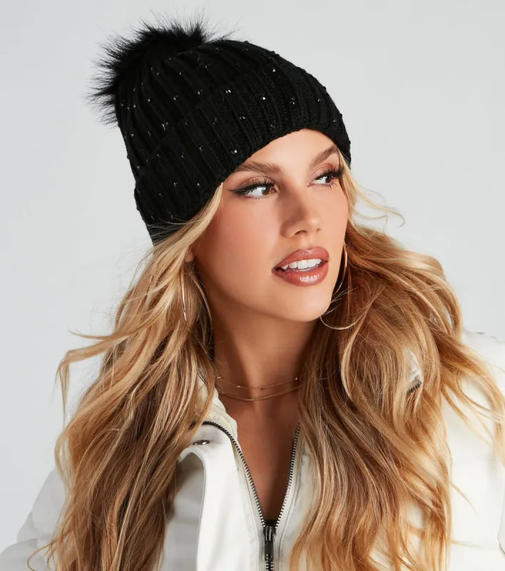 Glisten Girl Rhinestone Pom Beanie sold by Windsor