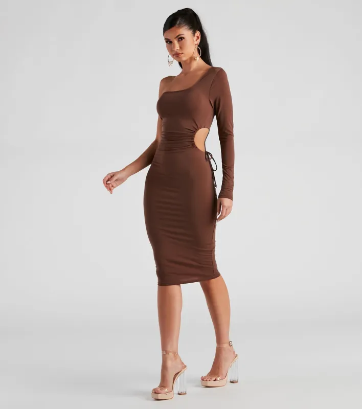 Draw Attention One-Shoulder Midi Dress sold by Windsor