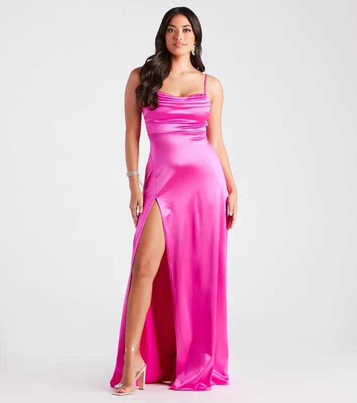 Marissa Formal Satin Cowl Neck Dress sold by Windsor