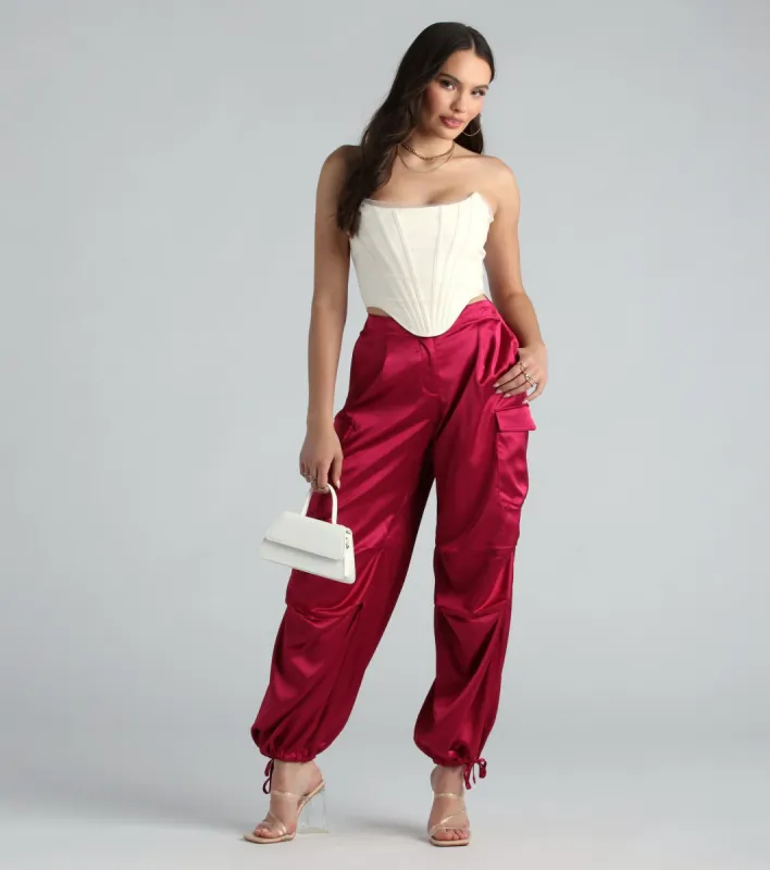 PLACEHOLDER - Pulling Strings Satin High-Rise Cargo Pants sold by Windsor
