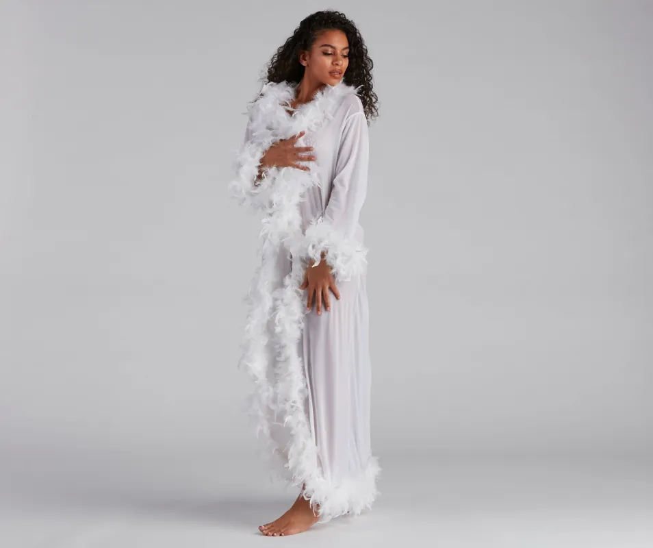 PLACEHOLDER - Always Extra Feather Trim Long Robe sold by Windsor