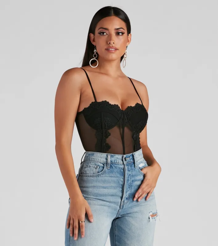 Dreamy-Chic Mesh Crochet Bustier Bodysuit sold by Windsor