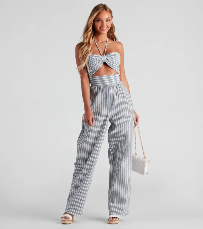Seasonal Stripe Halter Linen Jumpsuit sold by Windsor