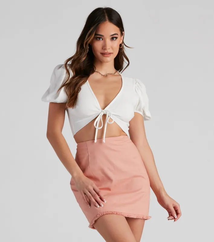 So Charmed Linen Tie Front Top sold by Windsor