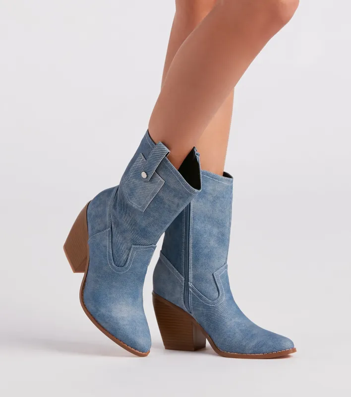 Trendy Country Style Western Denim Booties sold by Windsor