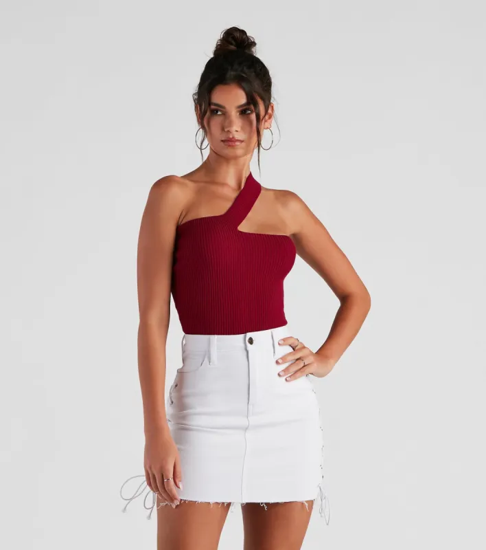 Sleek Basic One-Shoulder Crop Top sold by Windsor