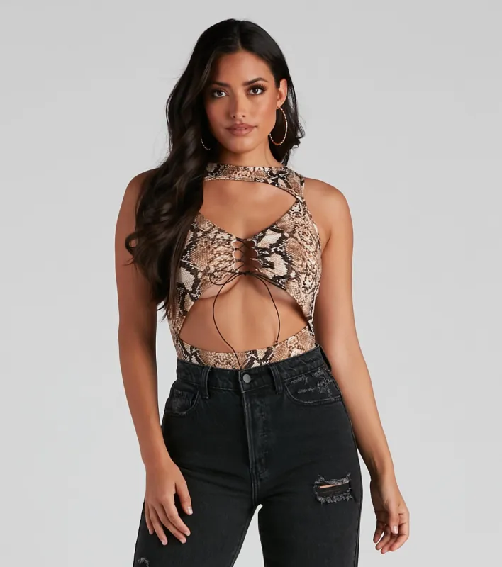 Bold Diva Cutout Snake Bodysuit sold by Windsor