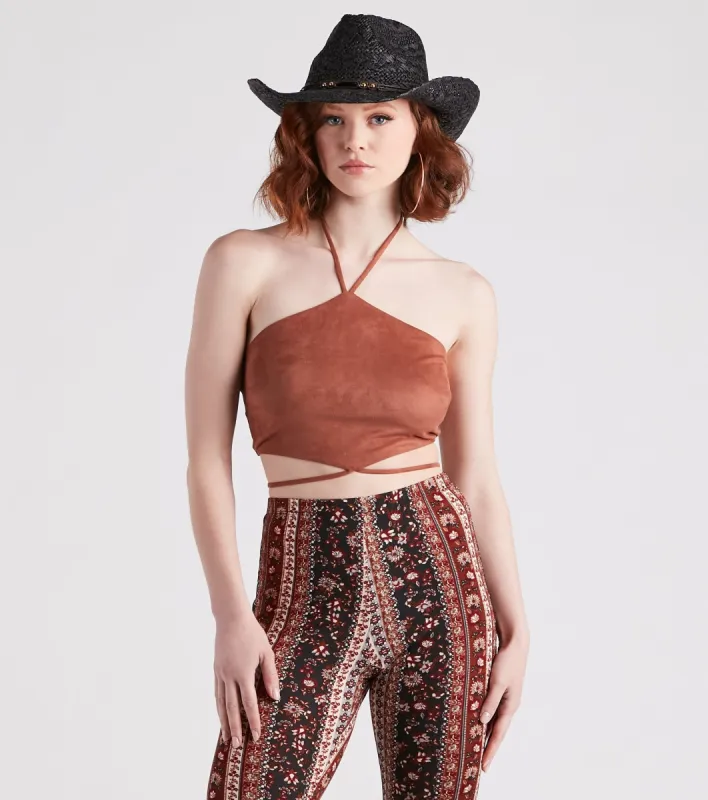 Western Flair Faux Suede Crop Top sold by Windsor