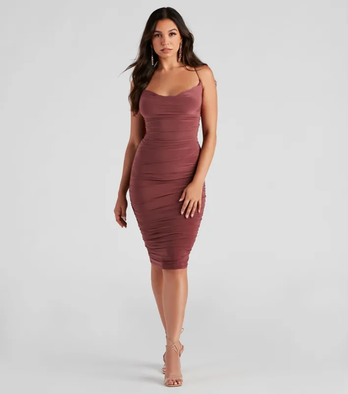 Alluring And Chic Ruched Midi Dress sold by Windsor