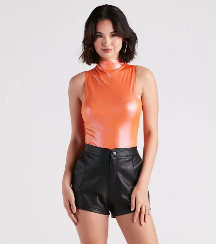 Star Of The Show Metallic Mock Neck Bodysuit sold by Windsor