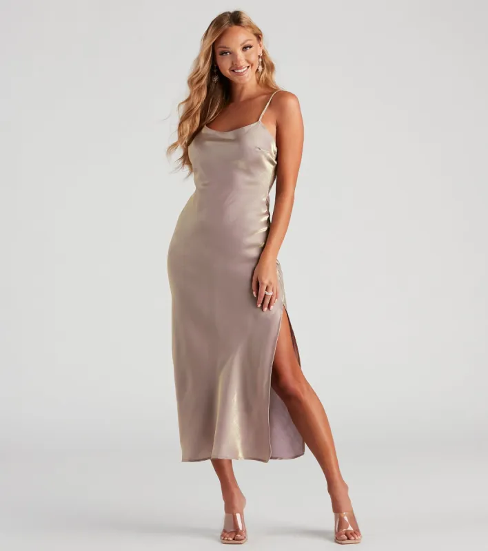 Galactic Girl Holographic Slip Midi Dress sold by Windsor