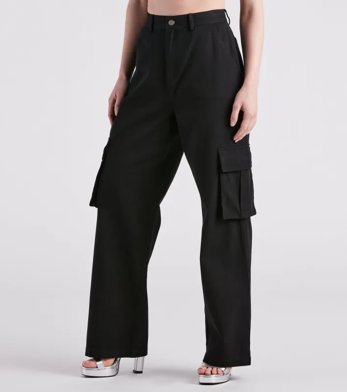 Serve Vibes High-Rise Cargo Denim Pants sold by Windsor