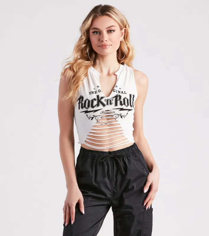 OGs Only Rock N Roll Graphic Sleeveless Crop Top sold by Windsor
