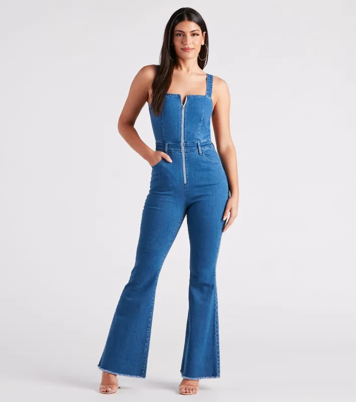 Made You Look Open Back Denim Jumpsuit sold by Windsor