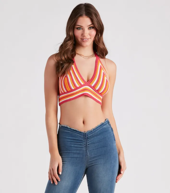 Desert Heat Crochet Striped Crop Top sold by Windsor