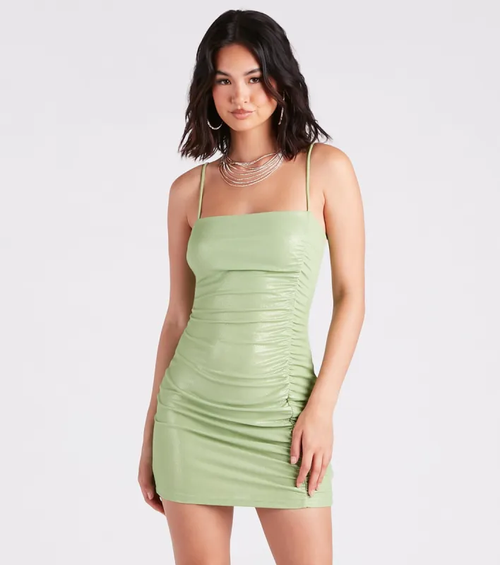 Turn Up Metallic Bodycon Mini Dress sold by Windsor