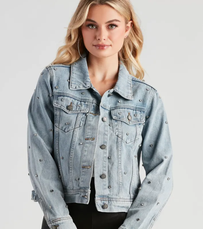Casual Glam Rhinestone Denim Jacket sold by Windsor
