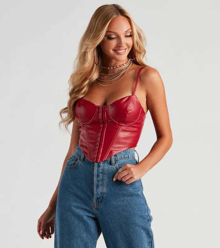 High Roads Faux Leather Corset Crop Top sold by Windsor