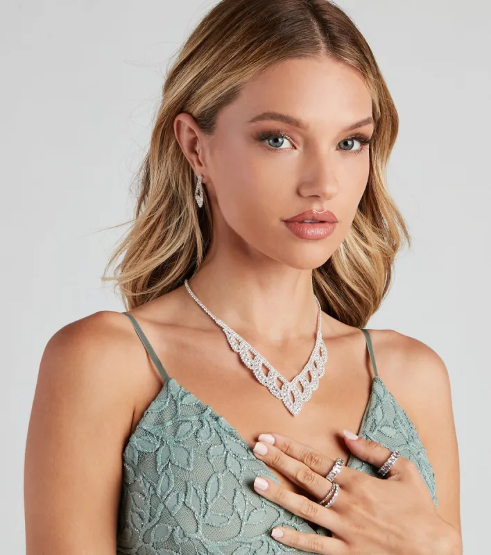 Elegant Soiree Rhinestone Necklace And Earrings Set sold by Windsor