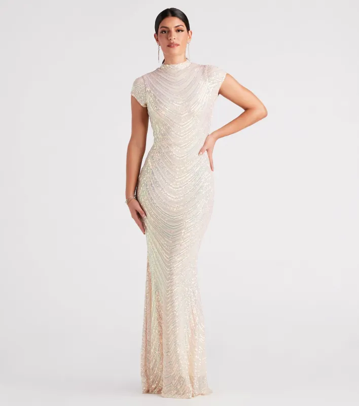 Justine Formal Sequin Mock Neck Mermaid Dress sold by Windsor