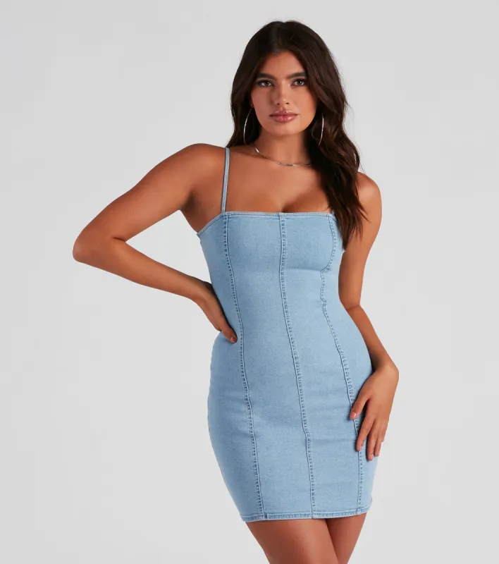 Denim Days Square Neck Mini Dress sold by Windsor