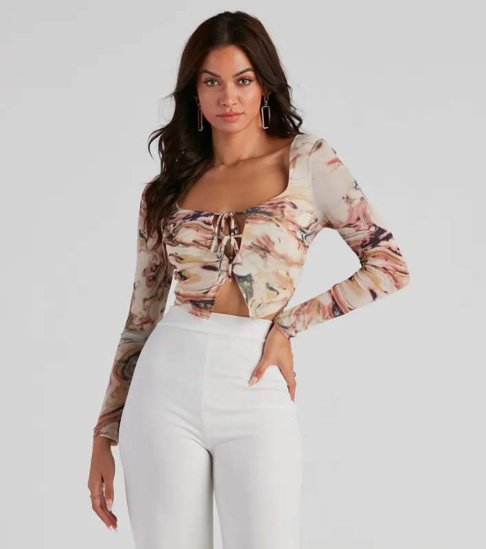 Dress Code Mesh Marble Crop Top sold by Windsor
