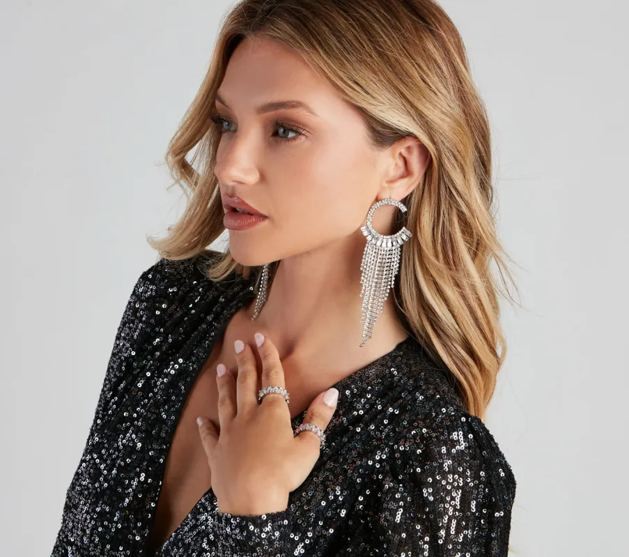 Dream Glam Rhinestone Fringe Earrings sold by Windsor