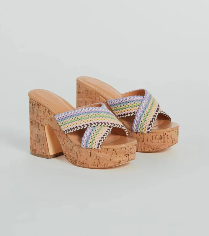 Sunset Vibes Braided Strap Cork Mules sold by Windsor