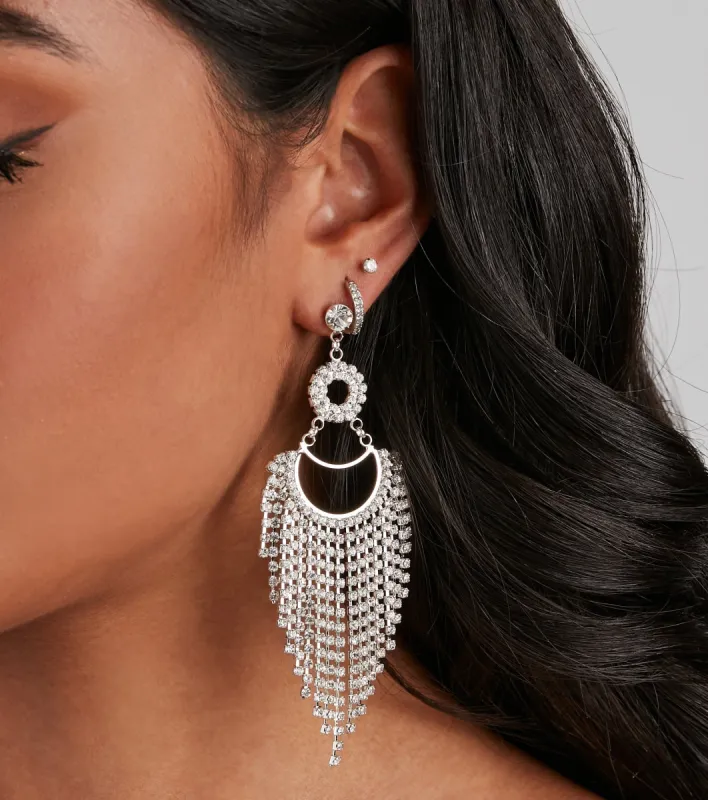 Tres Glam Rhine Tassel Earrings sold by Windsor