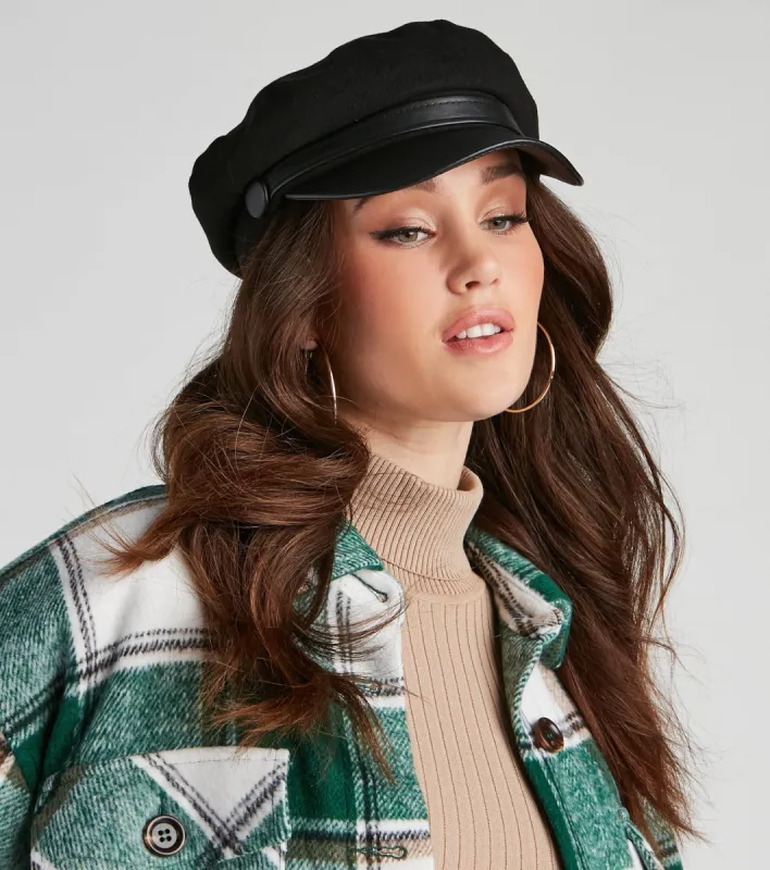 Downtown Chic Faux Leather Cabbie Hat sold by Windsor