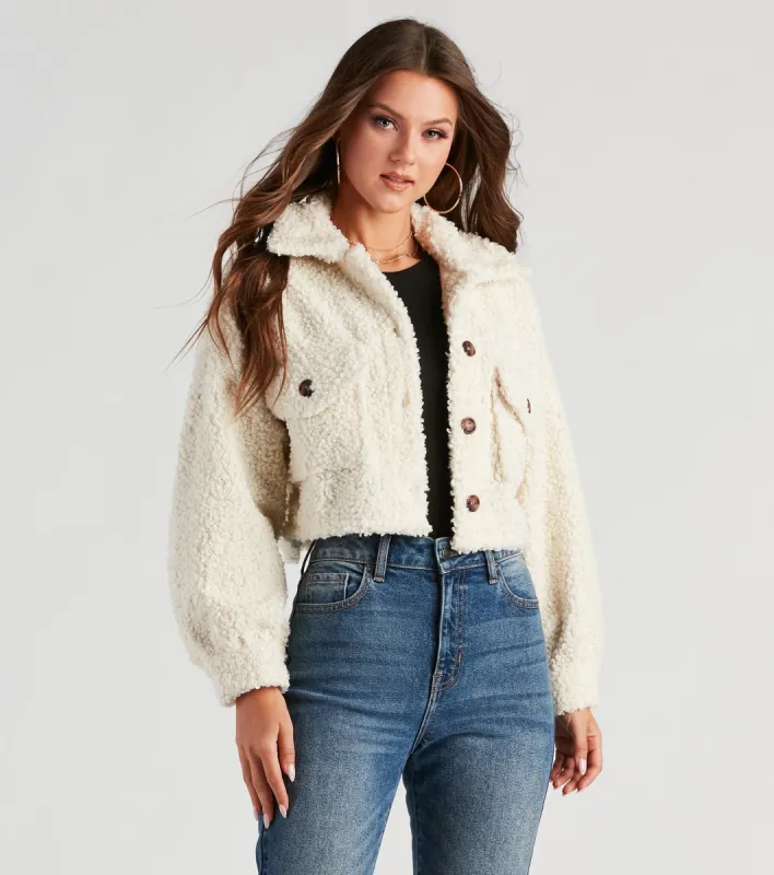 Teddy Bear Faux Sherpa Crop Jacket sold by Windsor
