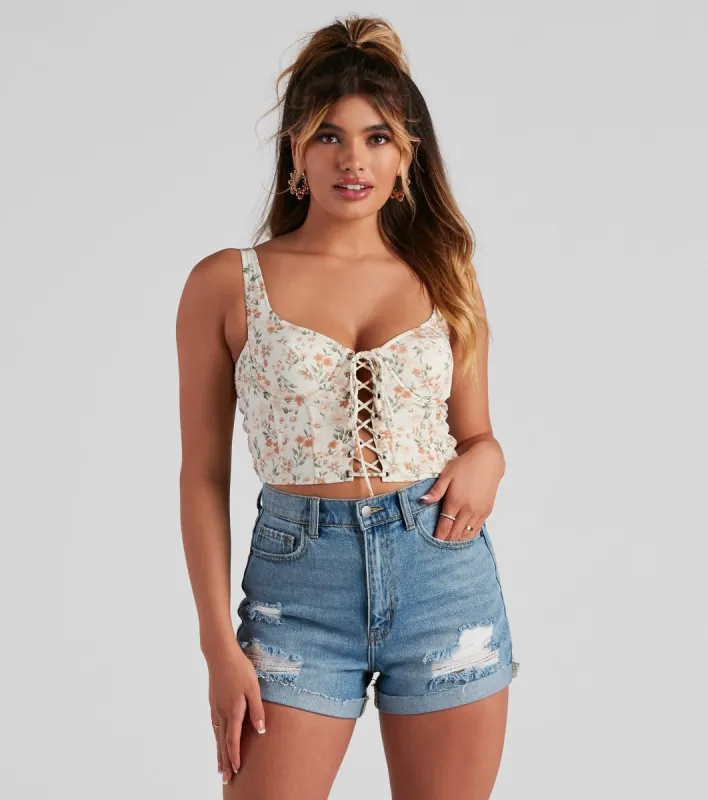 Spring Fling Floral Lace-Up Bustier sold by Windsor