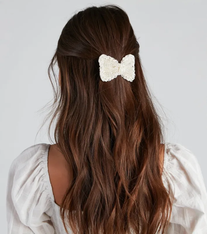 Glam Chic Pearl Bow Hair Clip sold by Windsor