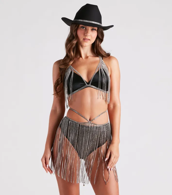 Forever Glam Rhinestone Fringe Halter Bra sold by Windsor