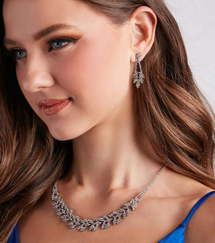 Feeling Glitzy Rhinestone Necklace And Earrings Set sold by Windsor