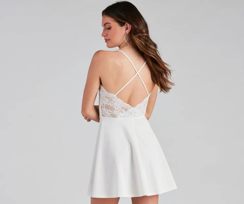 Pretty In Lace Crepe Skater Dress sold by Windsor