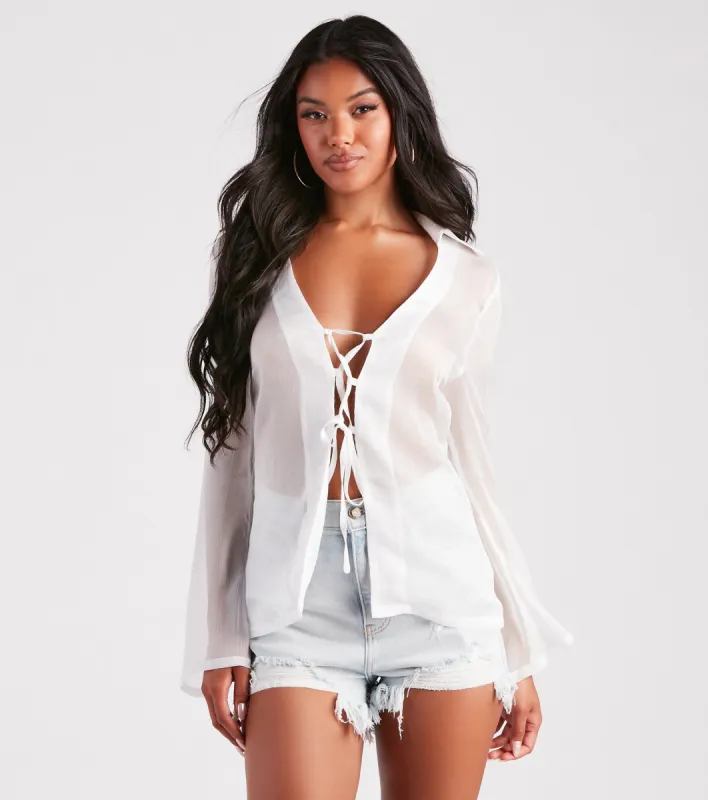Fashionably Late Chiffon Lattice Top sold by Windsor