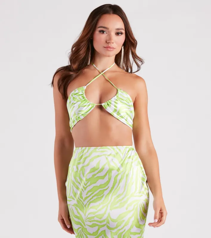 Call Of The Wild Satin Zebra Bandeau Top sold by Windsor