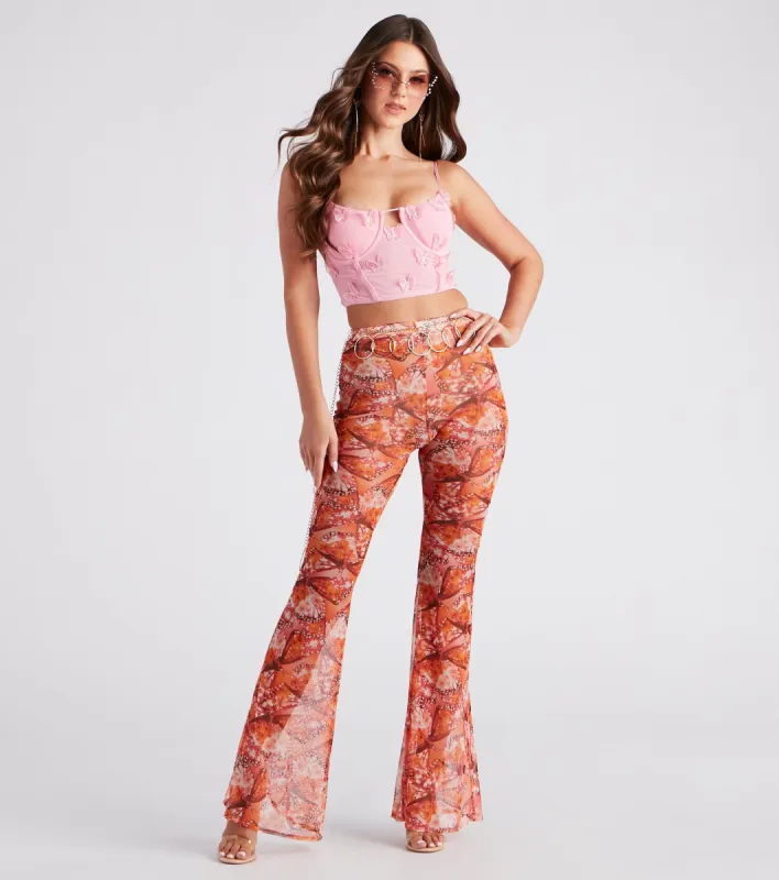 Dreamy Muse Butterfly Print Flare Pants sold by Windsor