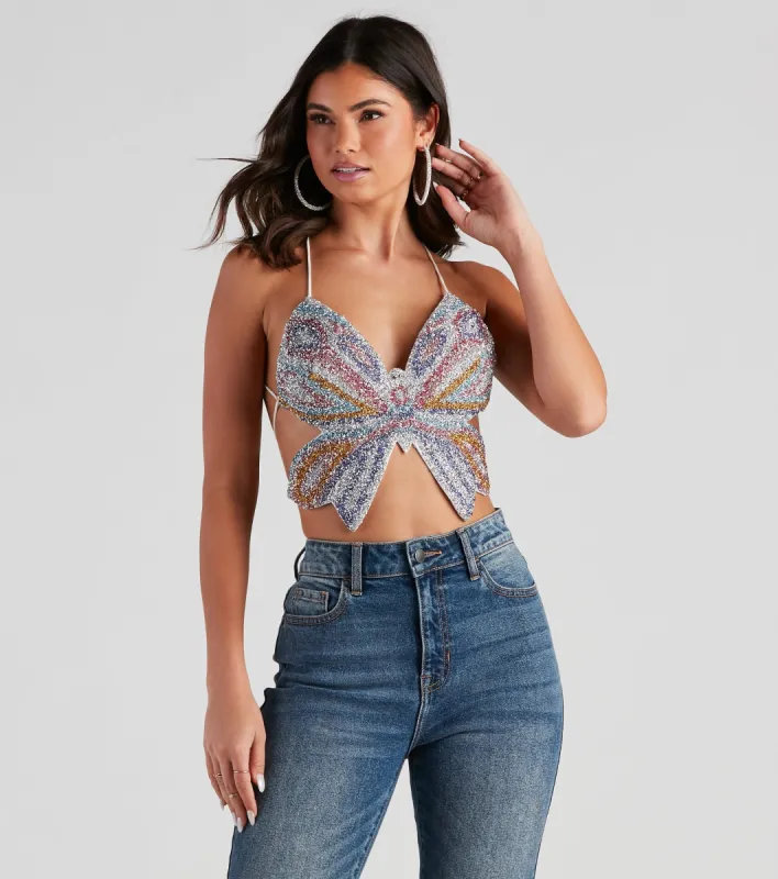 Mystical Glam Butterfly Glitter Crop Top sold by Windsor