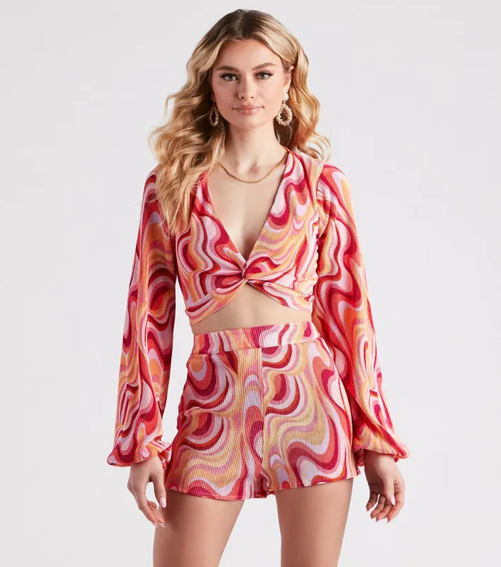 So Retro Swirl Print Crop Top sold by Windsor